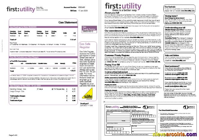 United Kingdom First gas and electricity utility bills, 6 pages
